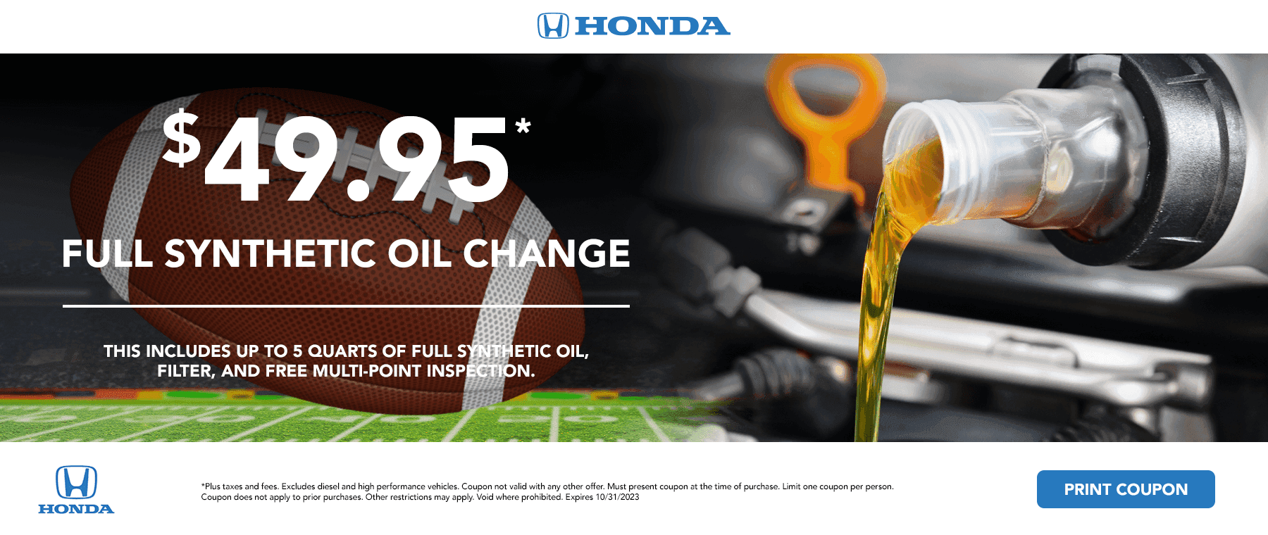 49.95 Full synthetic Oil Change