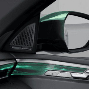 2027 BMW X5 front door interior with ambient lighting and side mirror