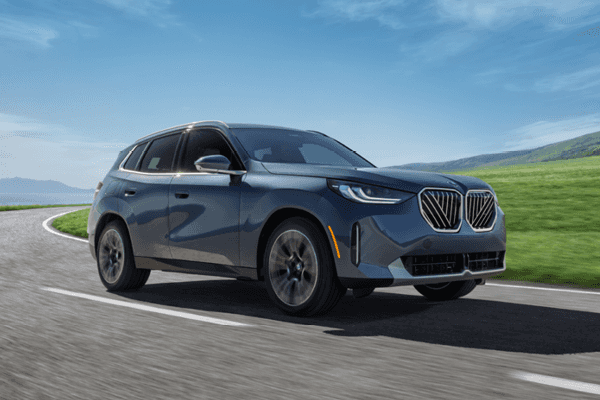 Gray BMW SUV on the road