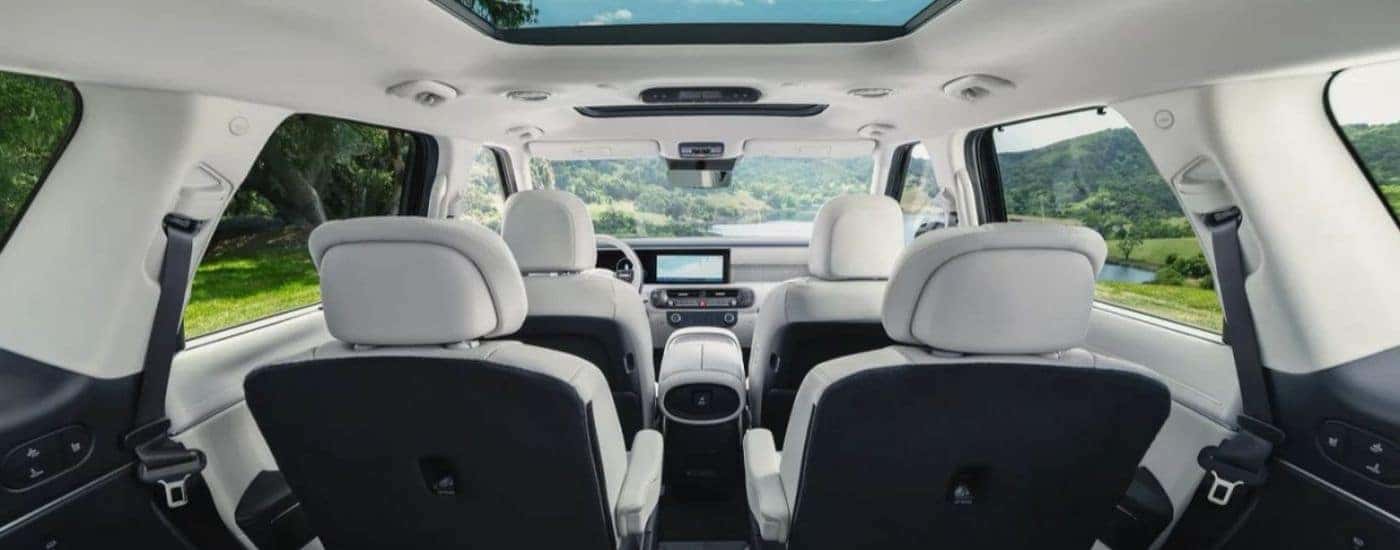 Black and gray interior of a 2027 Hyundai Palisade Hybrid.