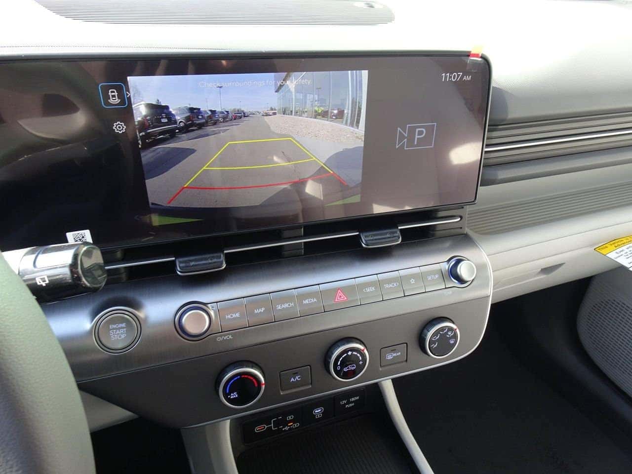 12.3-inch touchscreen in the 2026 Hyundai Kona showing the rearview camera display at Columbia Hyundai in Cincinnati