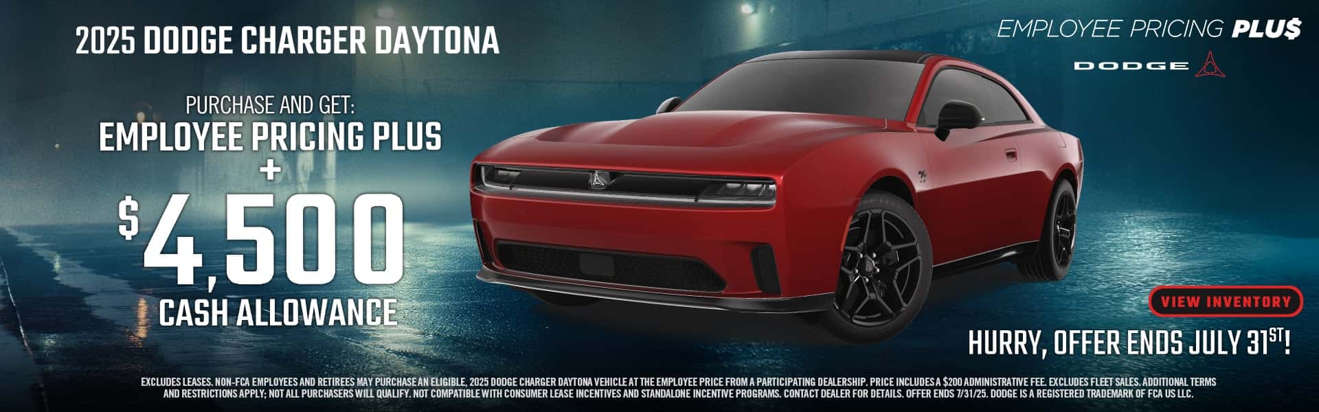 Employee Pricing Plus by Your Car Dealership Near Me DeLand CDJR - Dodge Charger Daytona with up to $4,500 Cash Incentive & $7,500 Tax Credit