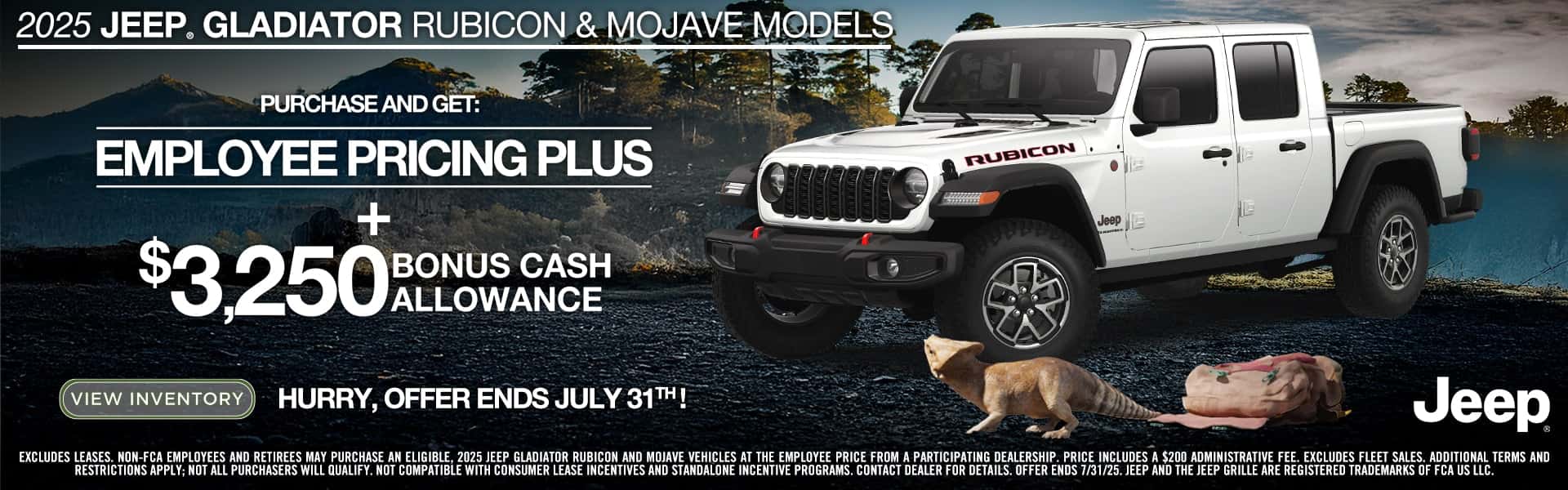 Employee Pricing Plus by Your Car Dealership Near Me DeLand CDJR- Jeep Gladiator Rubicon & Mojave with up to $3,250 Cash Incentive