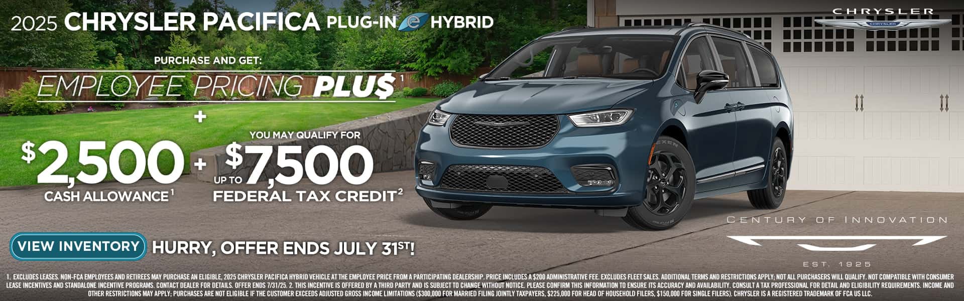 Employee Pricing Plus by Your Car Dealership Near Me DeLand CDJR- Chrysler Pacifica Hybrid with up to $2,500 Cash Incentive & $7,500 Tax Credit
