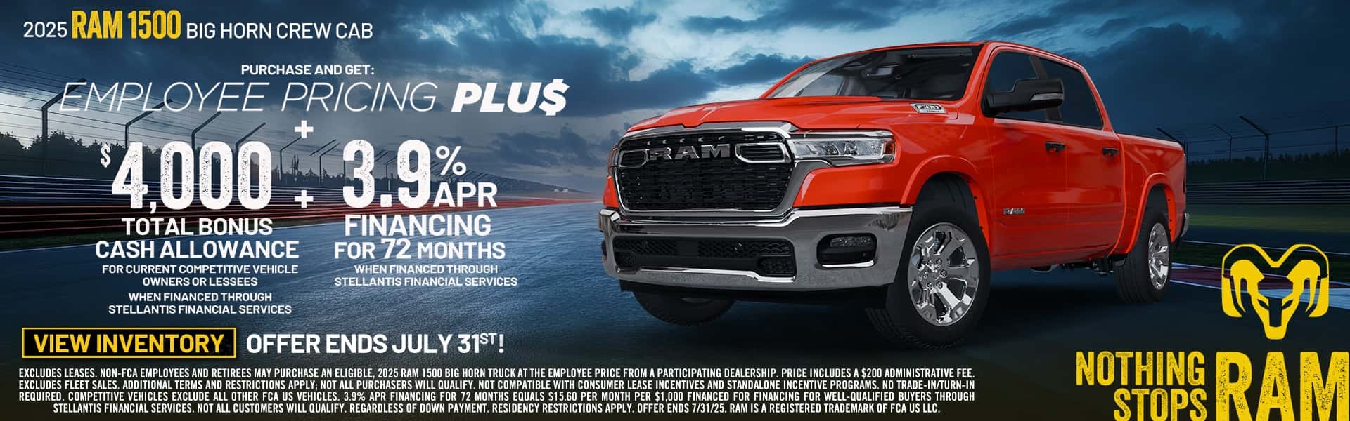Employee Pricing Plus by Your Car Dealership Near Me DeLand CDJR- RAM 1500 with $4000 Cash Incentive & 3.9% APR