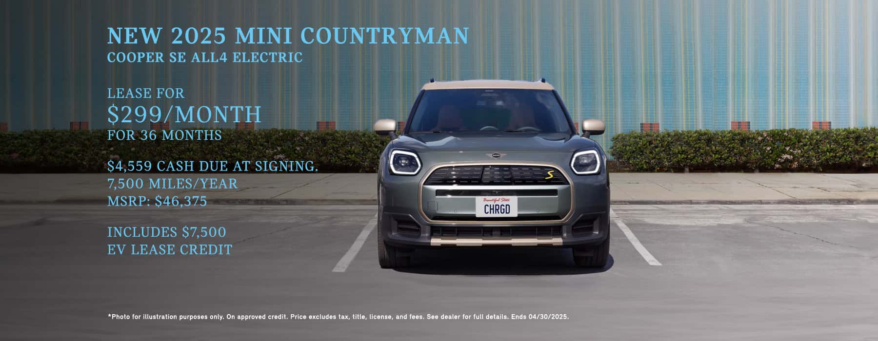 Photo for illustration purposes only. LEASE OFFER: Monthly lease payments of $299 per month for 36 months is based on an adjusted capitalized cost of $34,555 (MSRP of $46,375, including Signature Plus Trim and destination & handling fee of $1,175, less $3,335 capitalized cost reduction, $0 security deposit and suggested dealer contribution of $985 and $7,500 Lease Credit). Actual MSRP and dealer contribution may vary and could affect your monthly lease payments. Cash due at signing includes $3,335 capitalized cost reduction, $299 first month's payment, $925 acquisition fee and $0 security deposit. Lessee responsible for insurance during the lease term, excess wear and tear as defined in the lease contract, $0.25/mile over 22,500 miles (7,500 miles/year) and a disposition fee of $395 at lease end (not to exceed an amount permissible by law). Disposition Fee may vary by state. Not all customers will qualify for security deposit waiver. Tax, title, license, registration and dealer fees are additional fees due at signing. Advertised monthly payment does not include applicable taxes. Purchase option at lease end is $27,361 plus Purchase option fee disclosed in the lease contract. Additional tax, title, and government fees may also apply. Other credits for loyal customers may apply. Offer valid through April 30, 2025.