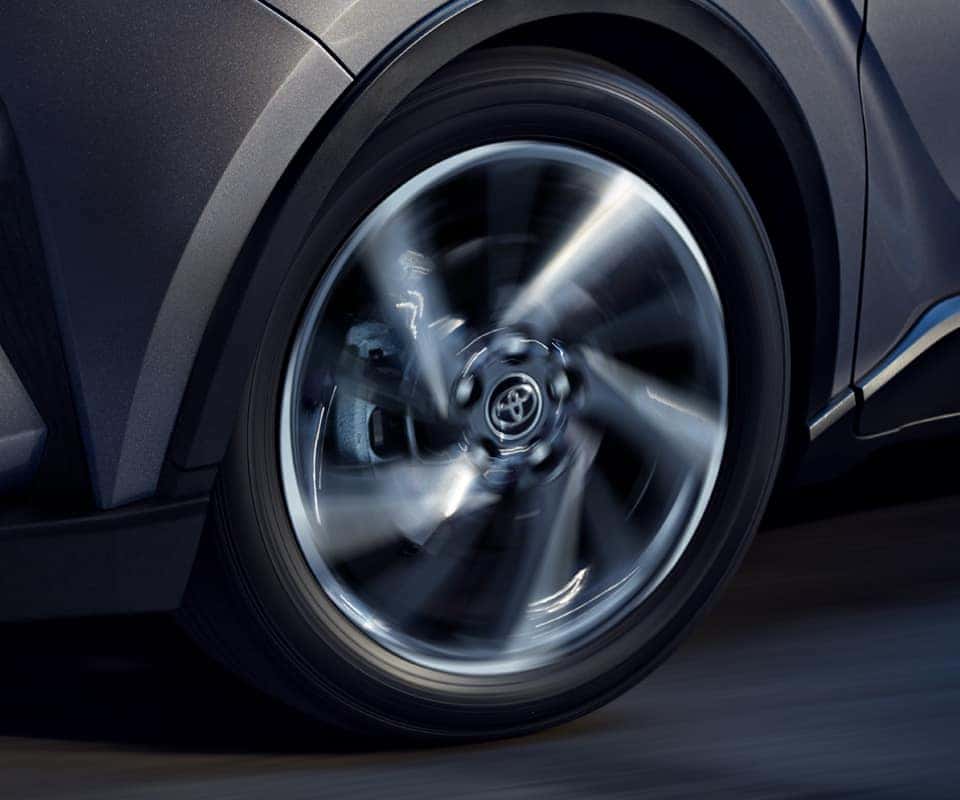 What is a Tire Rotation? at Halterman's Toyota | Up Close Photo of the 2021 Toyota C-HR Limited Front Driver Side Tire