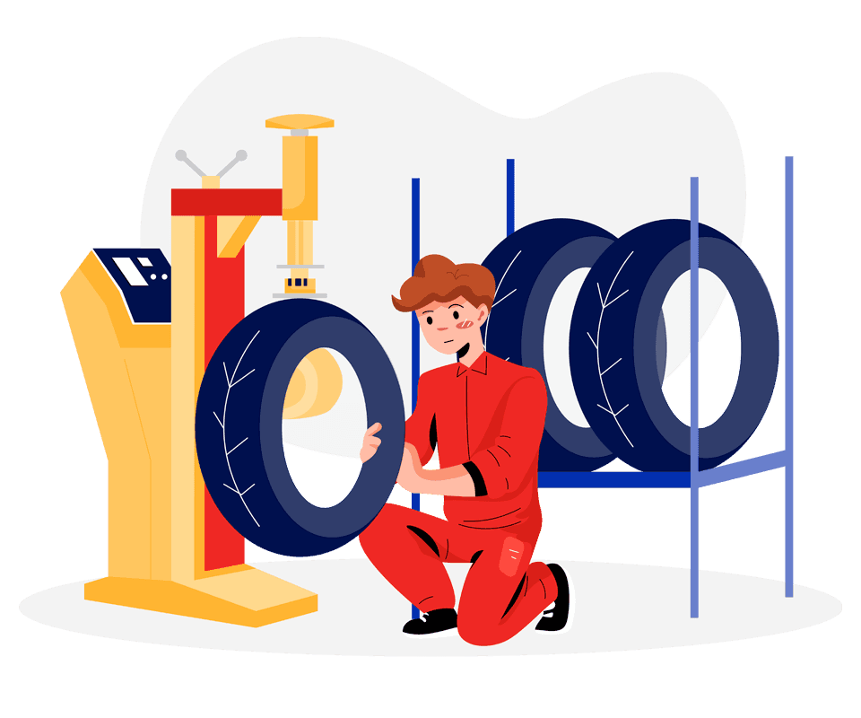What is a Tire Rotation? at Halterman's Toyota | Illustration of a Technician Working on a Tire