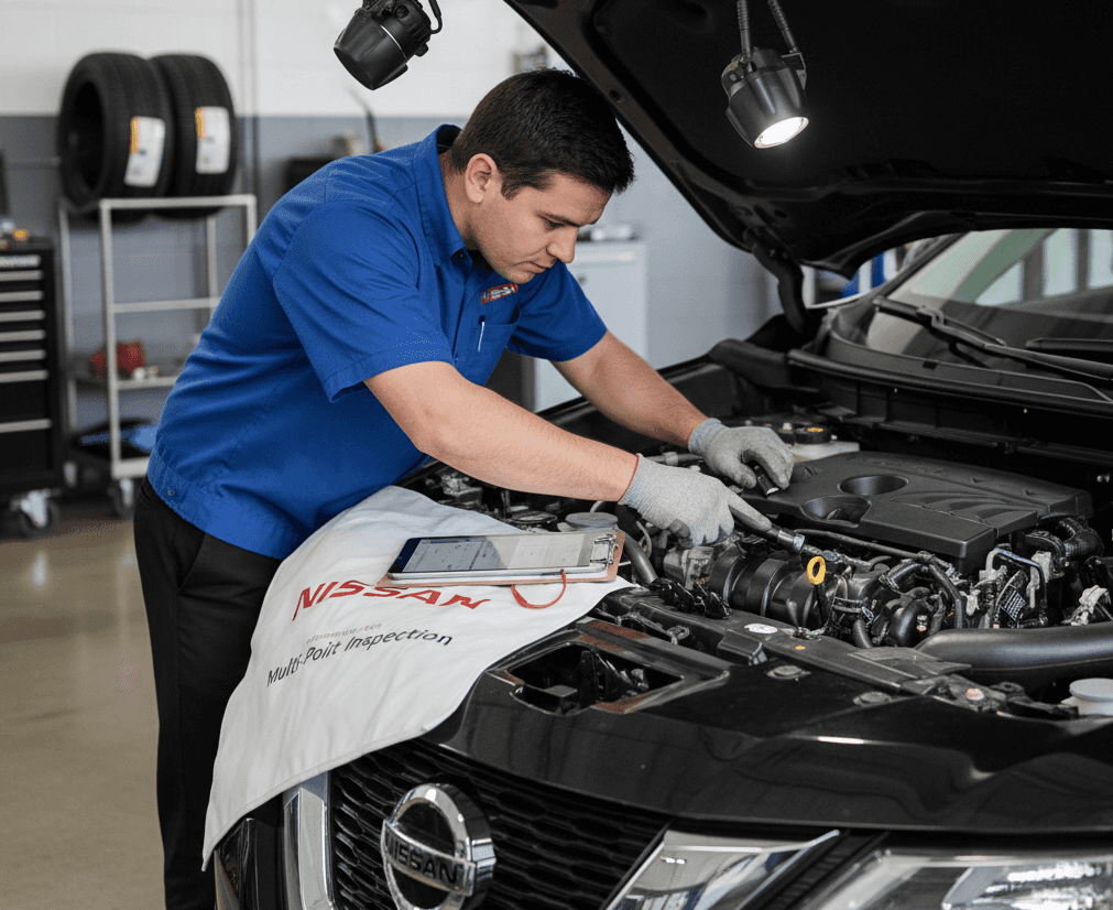 Certified Pre-Owned Nissan inspection at Kelly Nissan in Oak Lawn