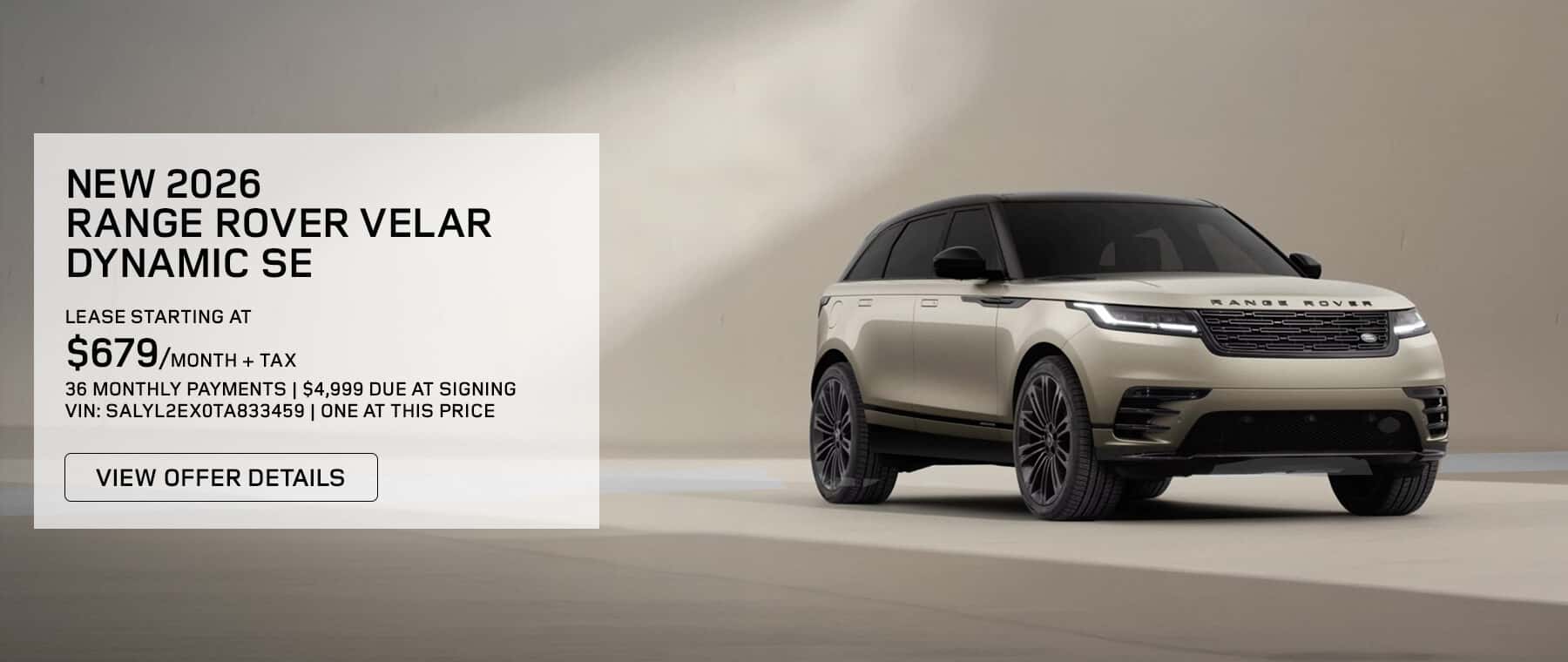 NEW 2026 RANGE ROVER VELAR DYNAMIC SE Lease Banner