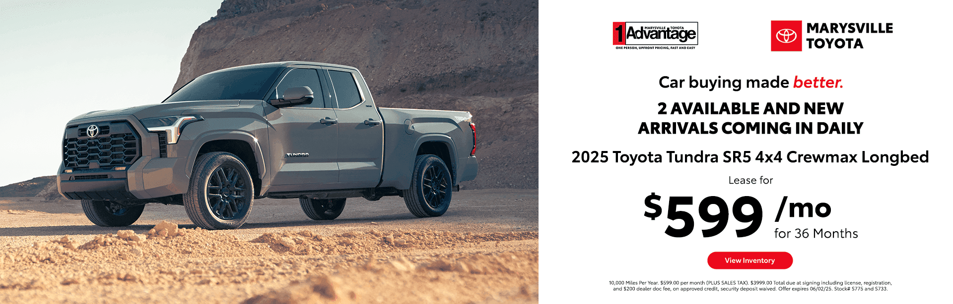 2025 Toyota Tundra SR5 4x4 Crewmax Longbed Lease for $599/mo for 36 Months