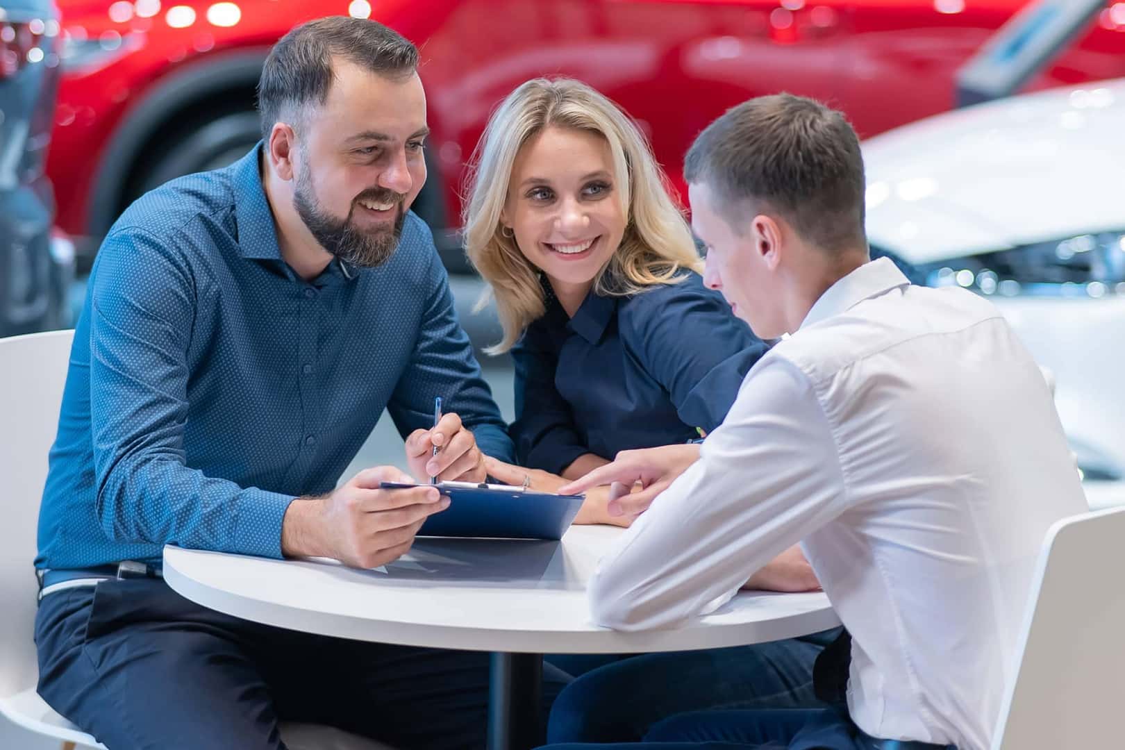 couple talking to salesman