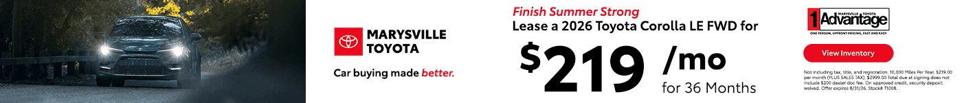 2026 Toyota Corolla LE FWD Lease for $3219/mo for 36 Months