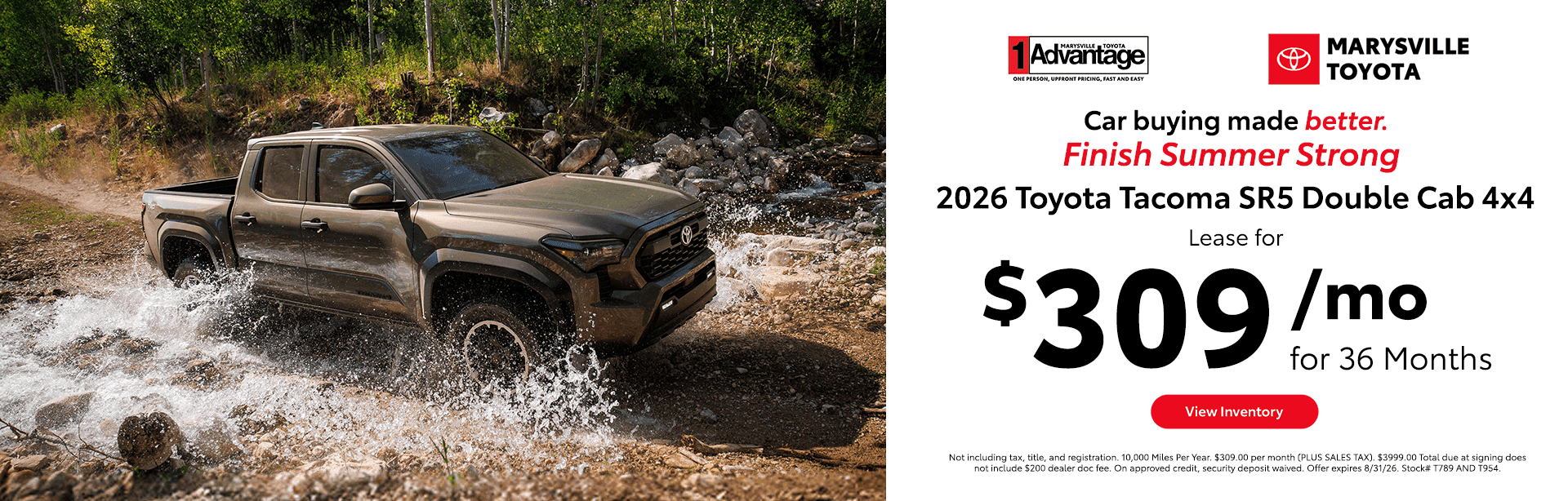 2026 Toyota Tacoma SR5 Double Cab 4x4 Lease for $309/mo for 36 Months