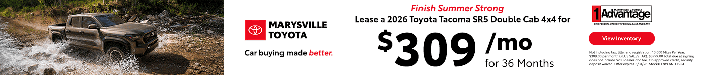 2026 Toyota Tacoma SR5 Double Cab 4x4 Lease for $309/mo for 36 Months