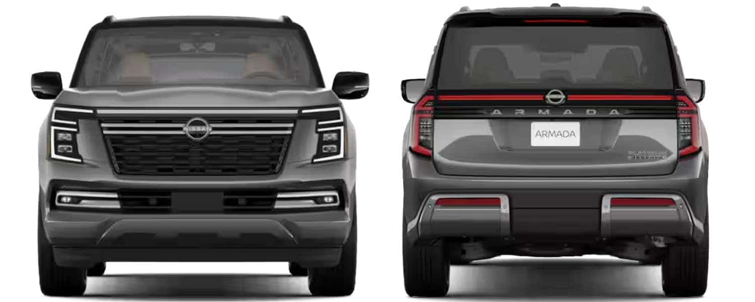 2025 Nissan Armada Gun Metallic Exterior Front and Rear Views