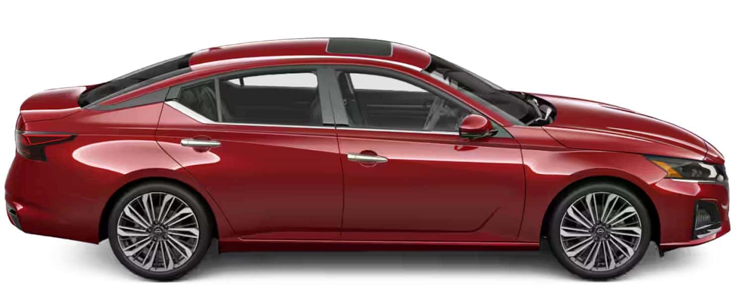 New Nissan Altima Scarlet Ember Tintcoat Red Exterior Color for Sale in North Olmsted Ohio near Cleveland Ohio Passenger Side Image
