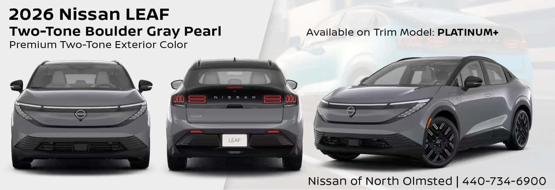 2026 Nissan LEAF Two-Tone Boulder Gray Pearl with Black Roof Exterior Color