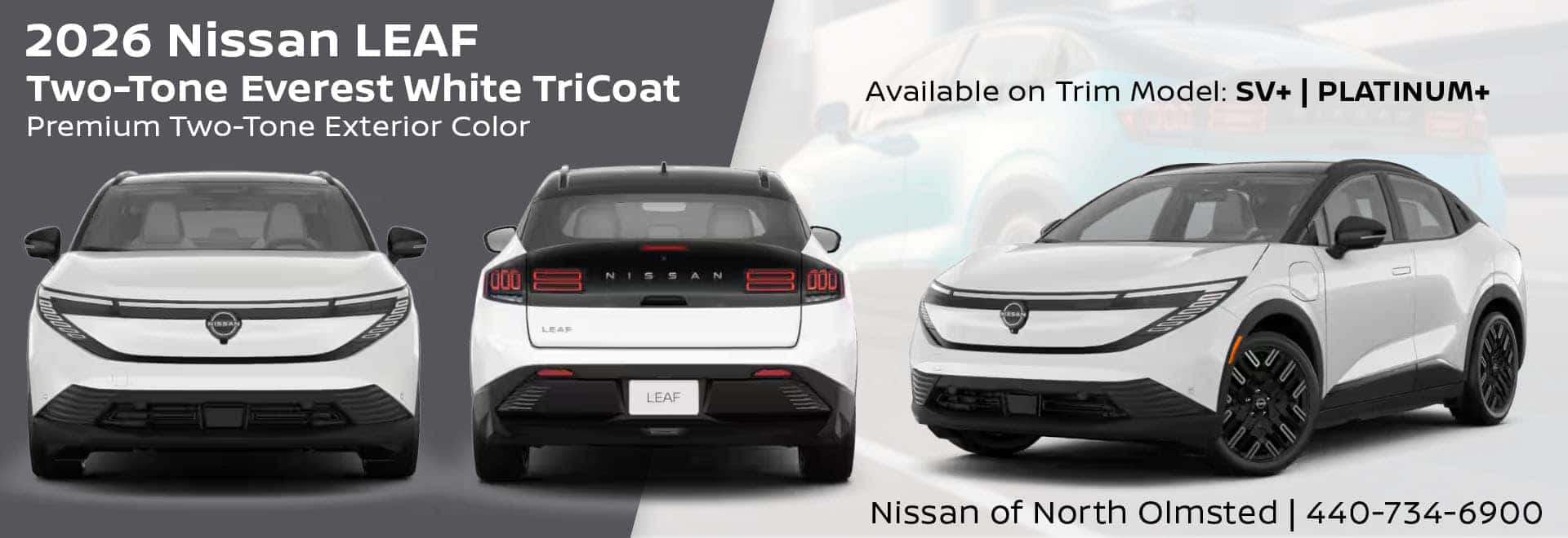 2026 Nissan LEAF Two-Tone Everest White Pearl with Black Roof Exterior Color