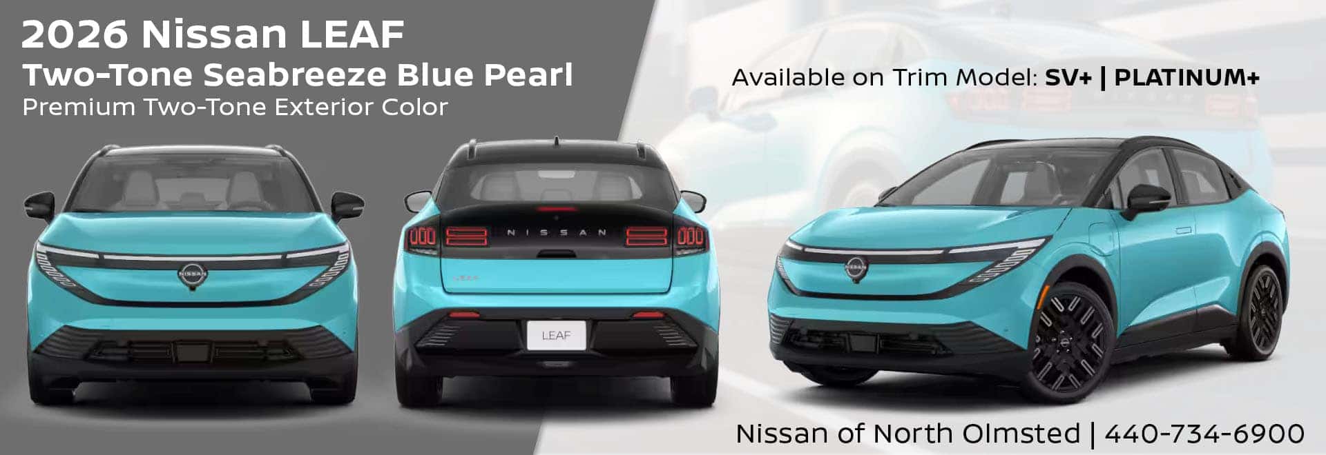 2026 Nissan LEAF Two-Tone Seabreeze Blue Pearl with Black Roof Exterior Color