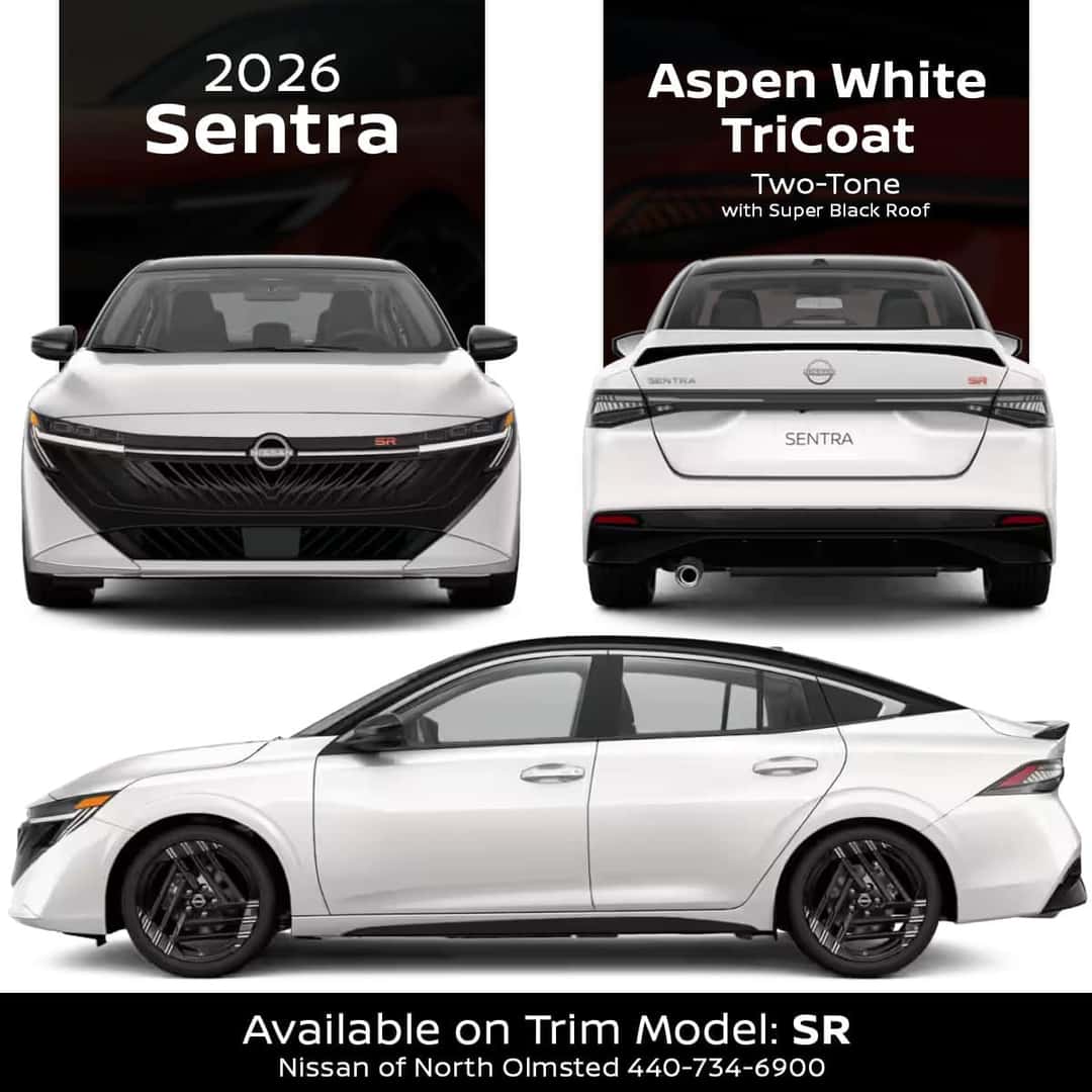 Two-Tone Aspen White TriCoat exterior color 2026 Nissan Sentra for sale near Cleveland Ohio