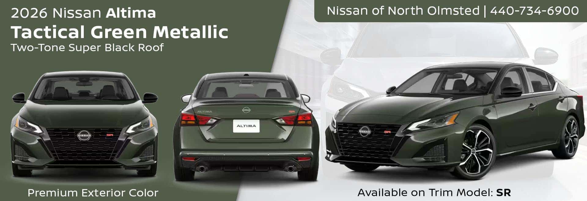 2026 Nissan Altima Two-Tone Tactical Green Metallic premium exterior with black roof Cleveland, Ohio