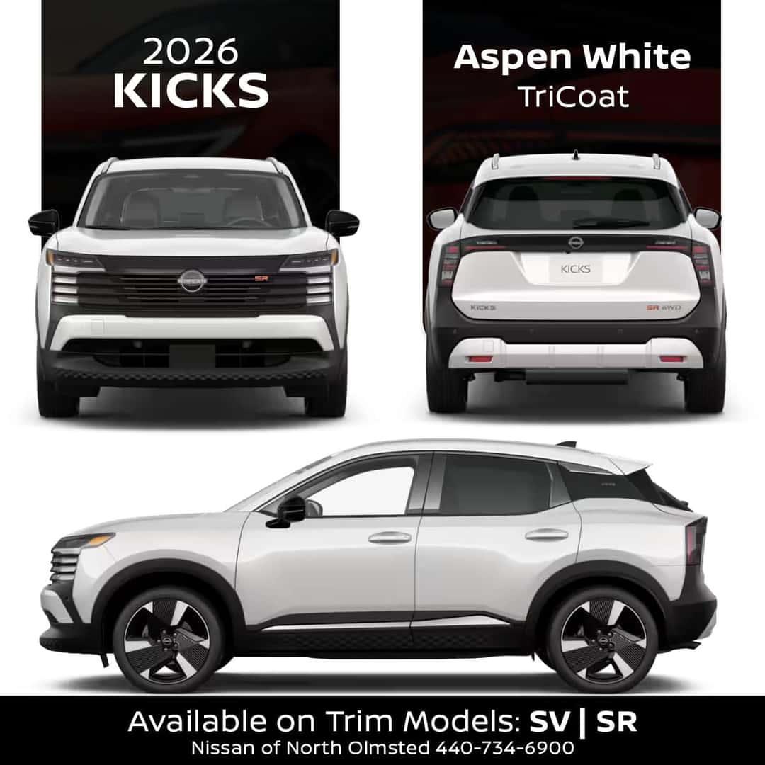 2026 Nissan Kicks Aspen White TriCoat exterior color in Cleveland Ohio