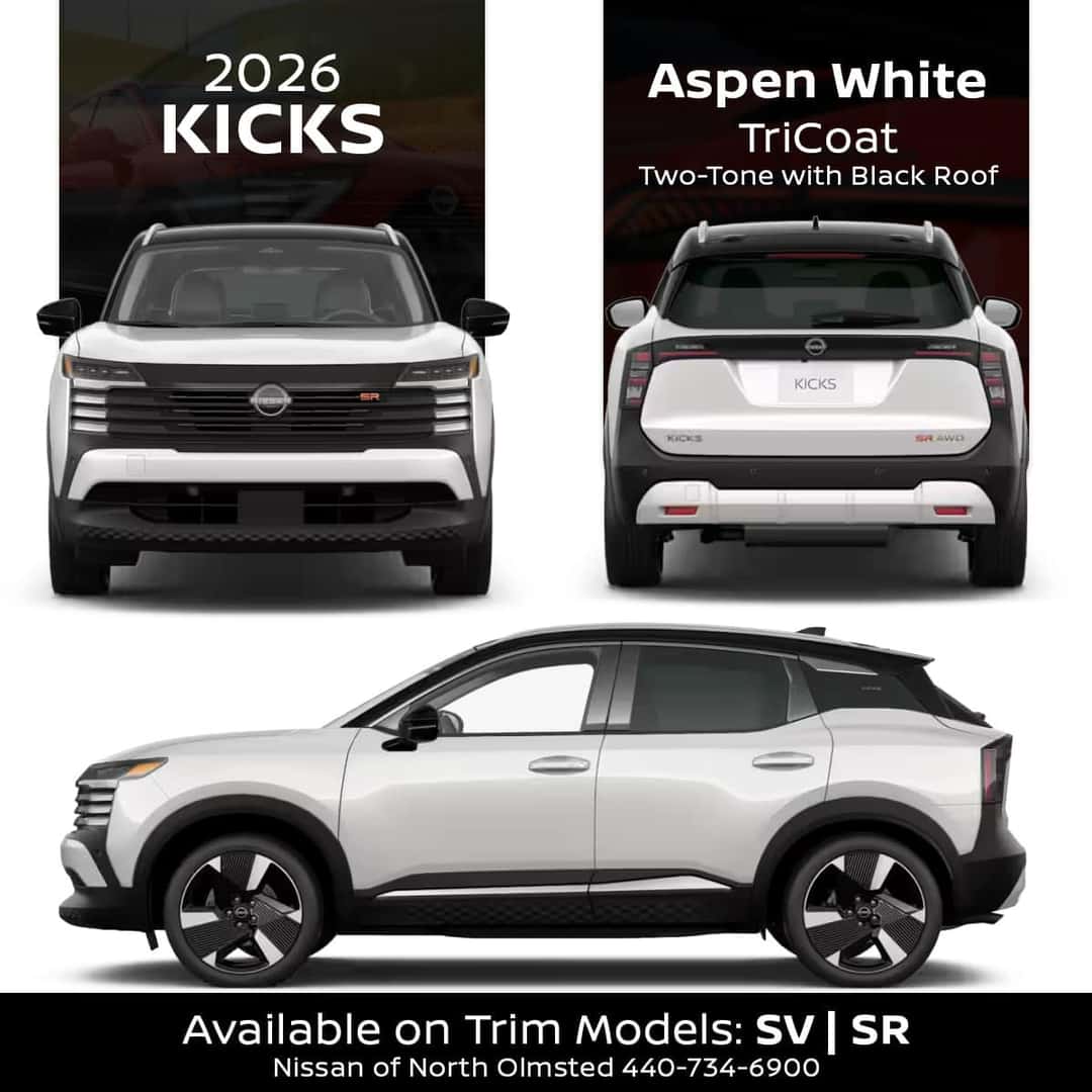 2026 Nissan Kicks Two-Tone Aspen White TriCoat exterior color in Cleveland Ohio