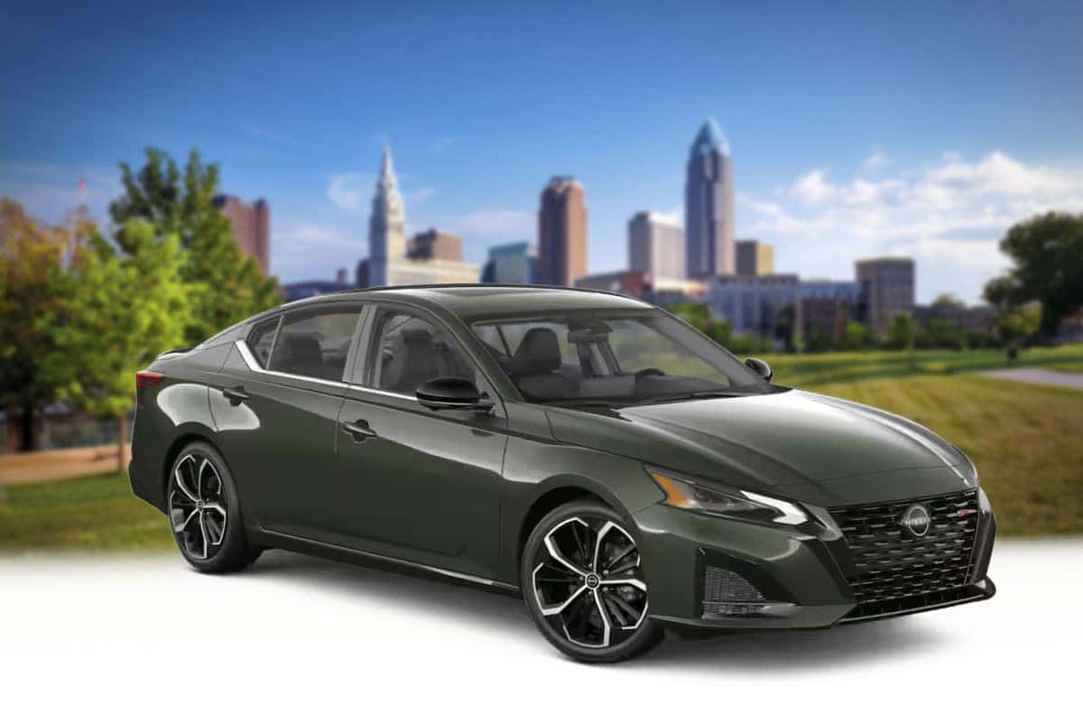 Close-up detail of Tactical Green Metallic paint finish on a 2026 Nissan Altima