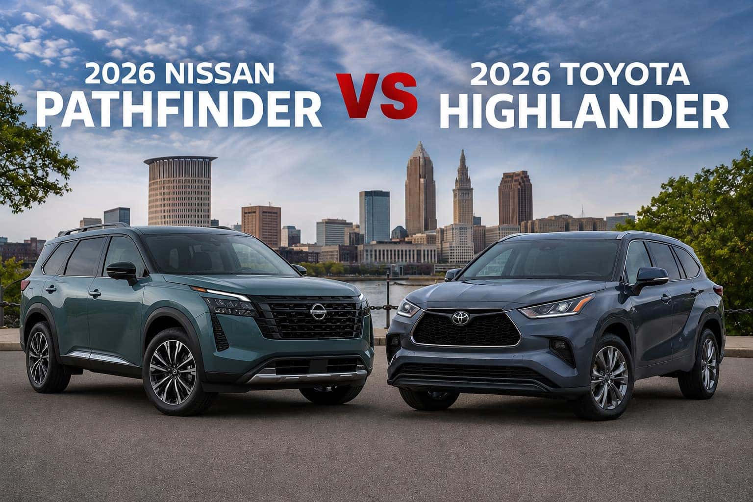 2026 Nissan Pathfinder versus 2026 Toyota Highlander near Cleveland, Ohio