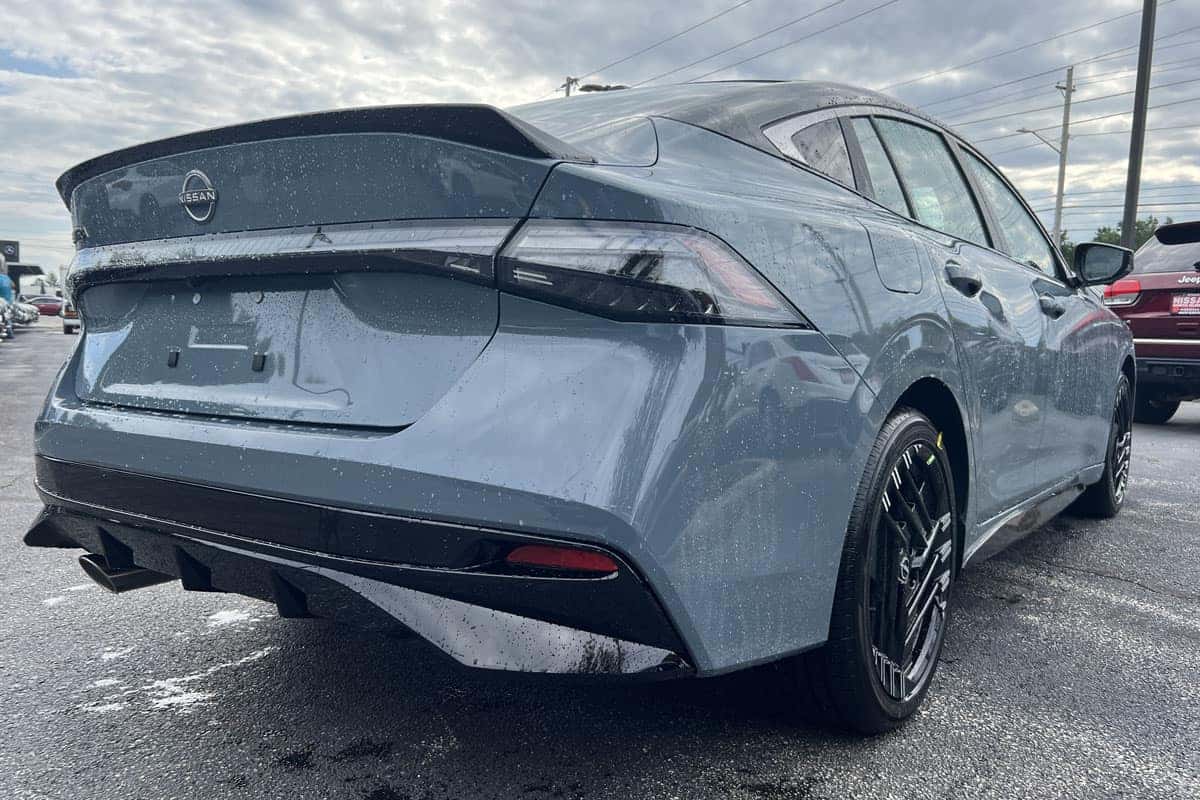 2027 Nissan Sentra Two-Tone Atlantic Gray Metallic with Black Roof rear three-quarter exterior view near Cleveland, Ohio