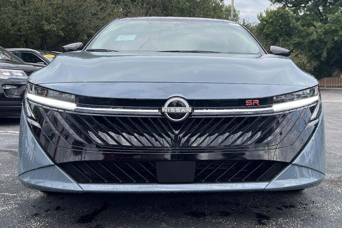 Front bumper view of the 2027 Nissan Sentra Two-Tone Atlantic Gray Metallic with Black Roof exterior color near Cleveland, Ohio