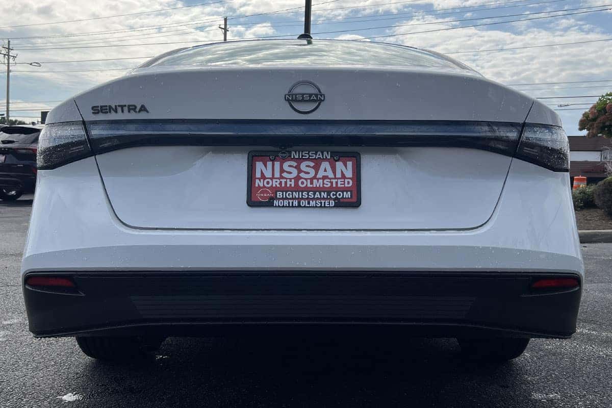 Rear bumper view of the 2027 Nissan Sentra Fresh Powder exterior color near Cleveland, Ohio
