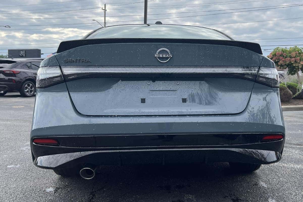 Rear bumper view of the 2027 Nissan Sentra Two-Tone Atlantic Gray Metallic with Black Roof exterior color near cleveland, ohio
