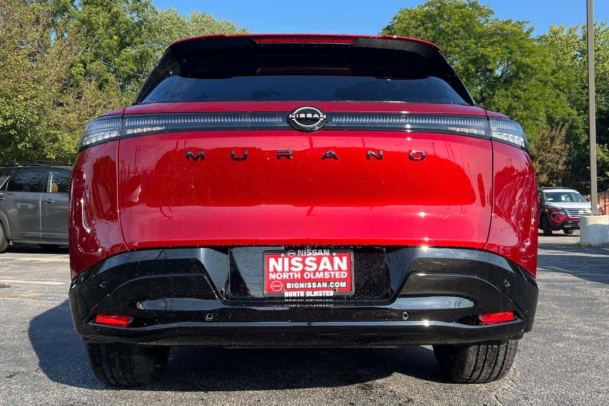 Rear view of the 2027 Nissan Murano in Scarlet Ember Tintcoat near Cleveland, Ohio