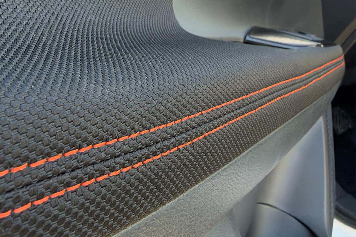 Interior stitching details on the 2027 Nissan Kicks Rock Creek Edition near Cleveland, Ohio