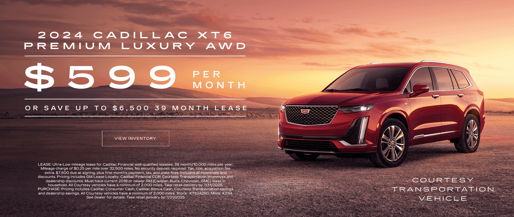 Headline 2024 XT6 PREMIUM LUXURY AWD Subtext $599 PER MONTH/ OR SAVE UP TO $6,500 39 MONTH LEASE