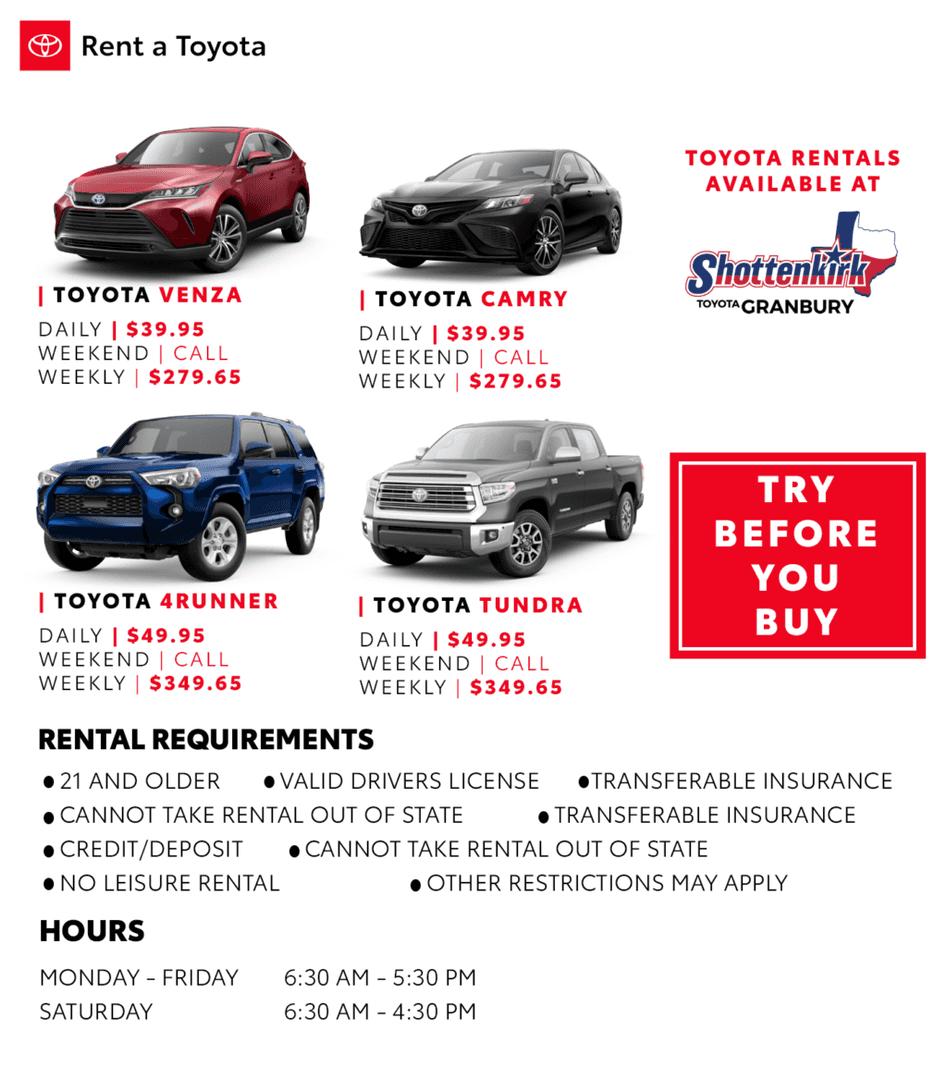 Rent a Car Shottenkirk Toyota of Granbury