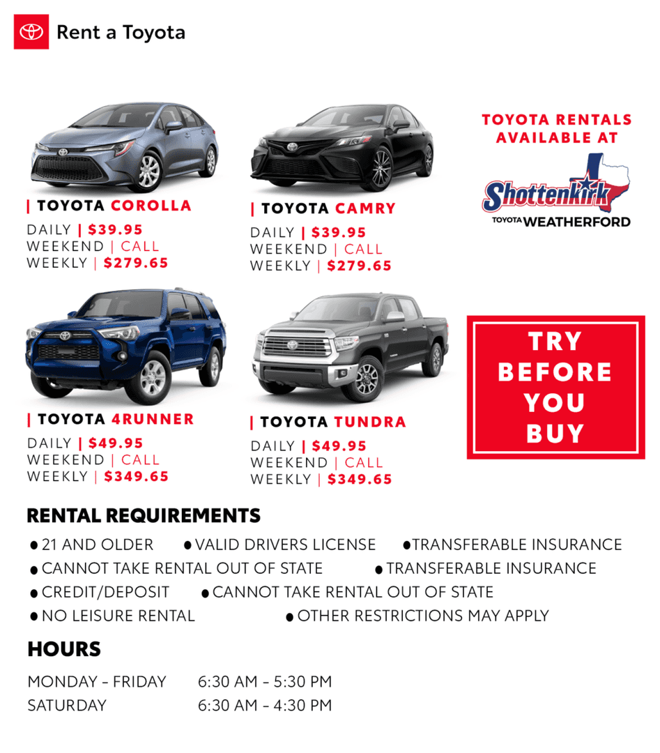 Rent a Car Shottenkirk Toyota of Weatherford