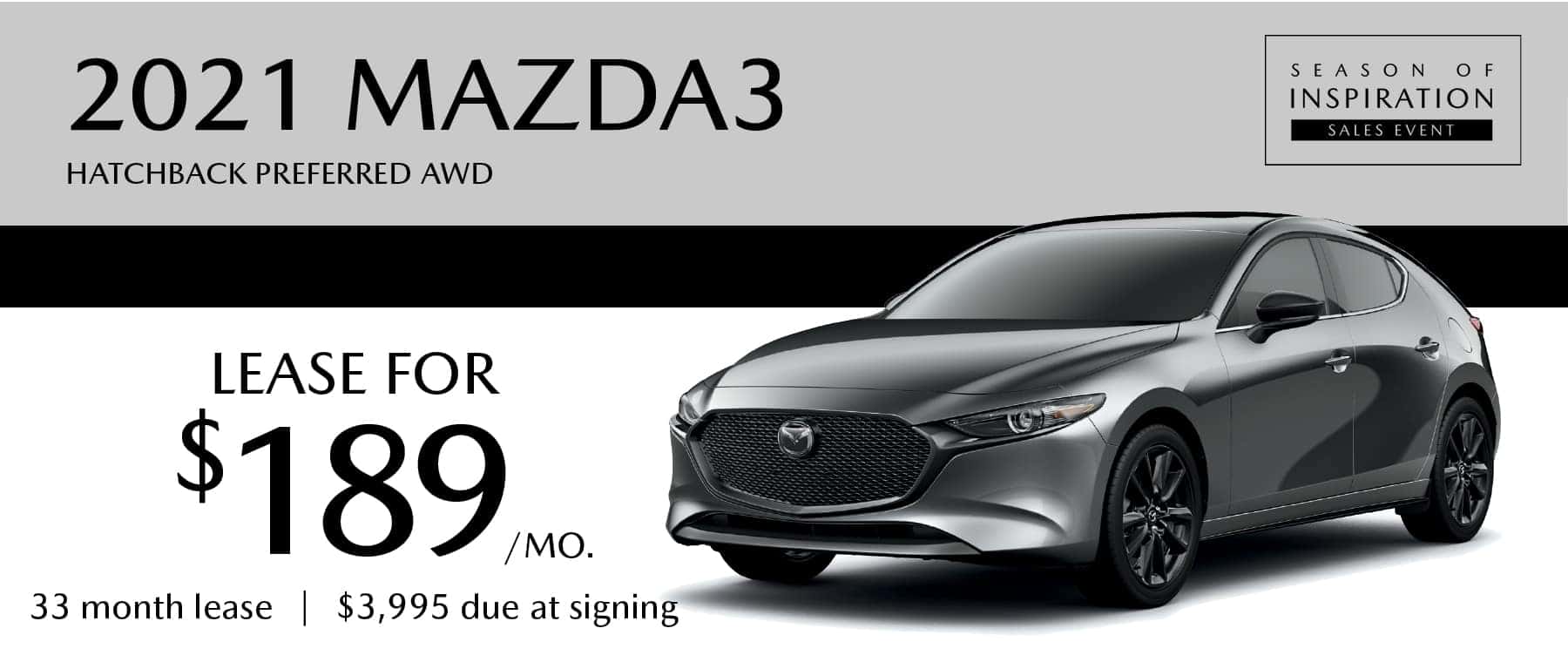 2021 Mazda3 Hatchback Preferred AWD Lease for $189 per month at Smail Mazda