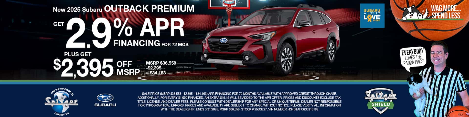 03.2025_Carrera_Get 2.9% APR Financing for 72 Months and $2,395 off MSRP on New 2025 Subaru Outback Premium Models!