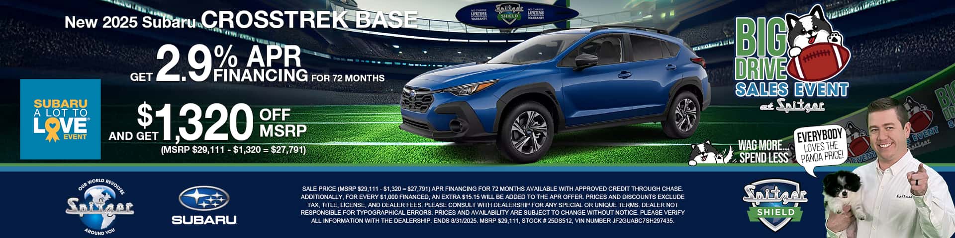 08.2025_Carrera_Get 2.9% APR Financing PLUS $1.3k off MSRP on New 2025 Subaru Crosstrek Base Models!