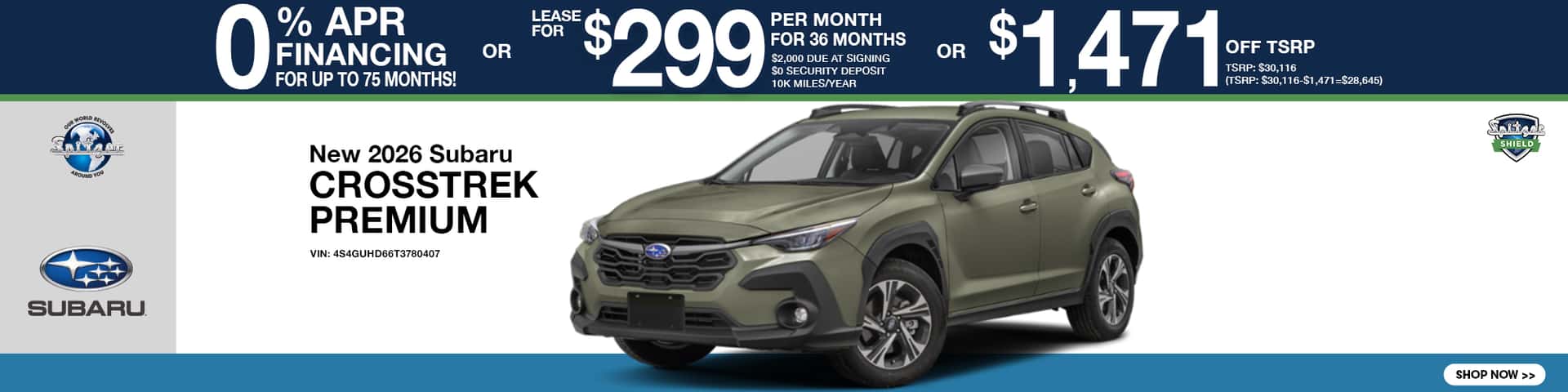New 2026 Subaru Crosstrek Premium 0% APR for up to 75 Months OR Lease for $299/mo for 36 Months