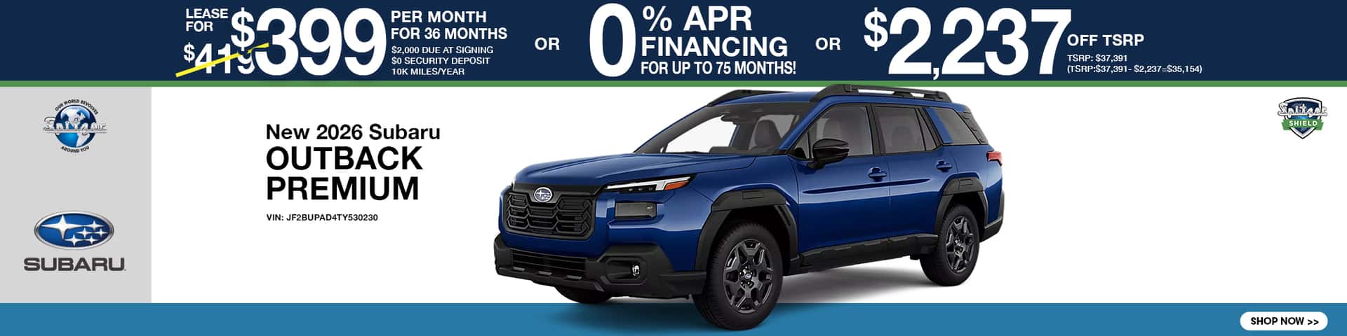New 2026 Subaru Outback Premium Lease for $399/mo for 36 Months
