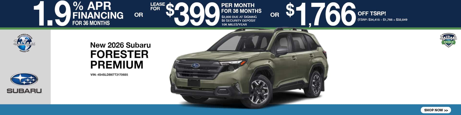 09.2026_Subaru Forester_1.9% for 36 mo OR Lease for $399 for 36 mo OR $1766 off tsrp