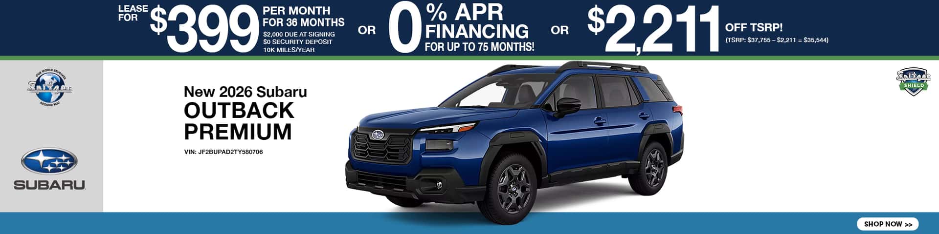 09.2026_Subaru OUtback_Lease for $399 for 36 mo OR 0% for 75 mo OR $2211 off tsrp