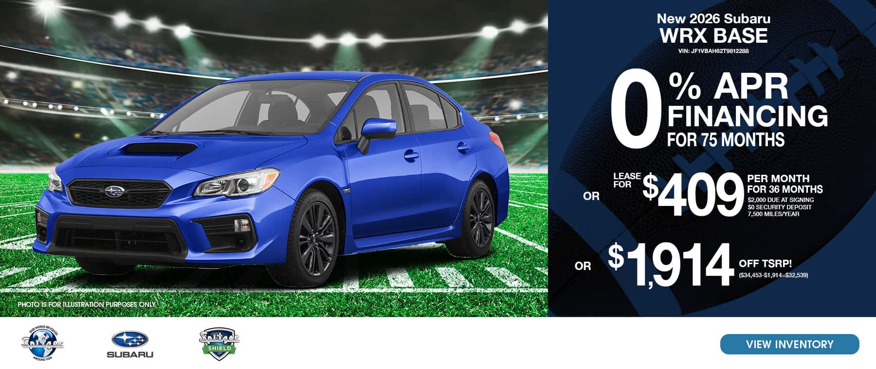 10.2026 Subaru WRX_0% for 75 mo OR lease for $409 for 36 mo OR $1914 off tsrp