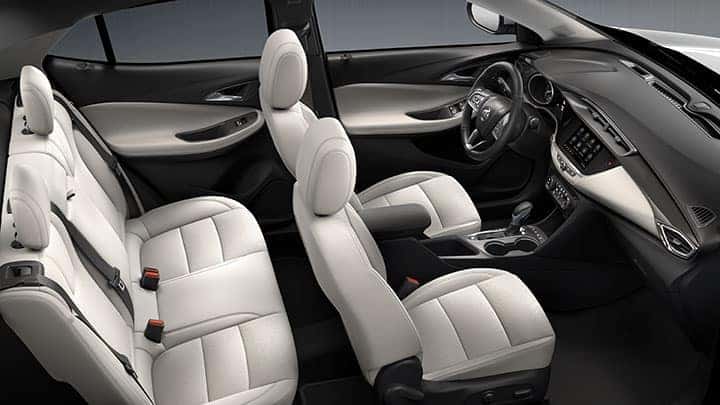 2021 Encore GX Essence (1SL) interior shown in Whisper Beige with available features. CGI asset