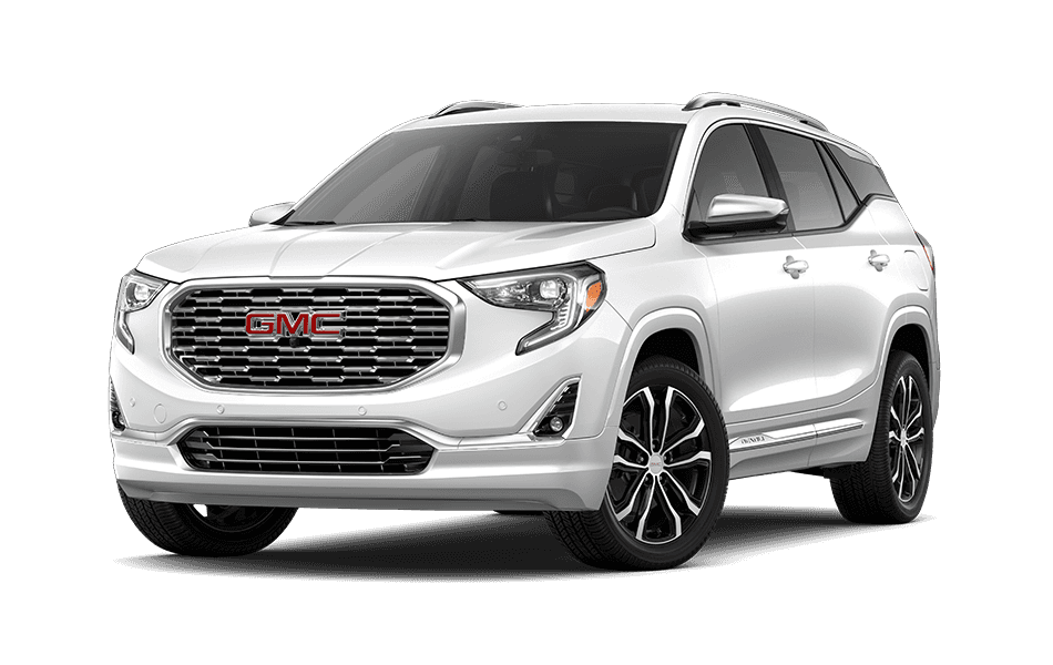 2021 GMC Terrain SUV in White Frost Tricoat Exterior Color, shown from 3/4 drivers side front