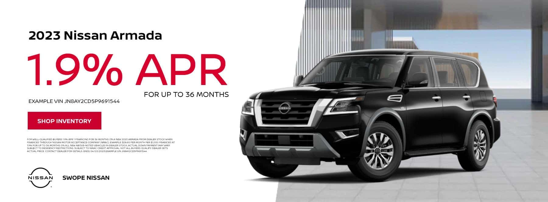 2023 Nissan Armada 0% APR for 36 months